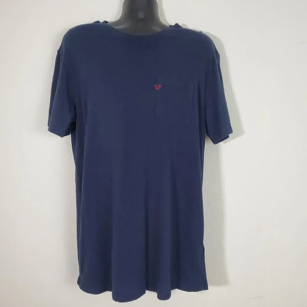 True Religion Men's Tee Large Navy Blue Embroidered Horseshoe Logo Crewneck Long